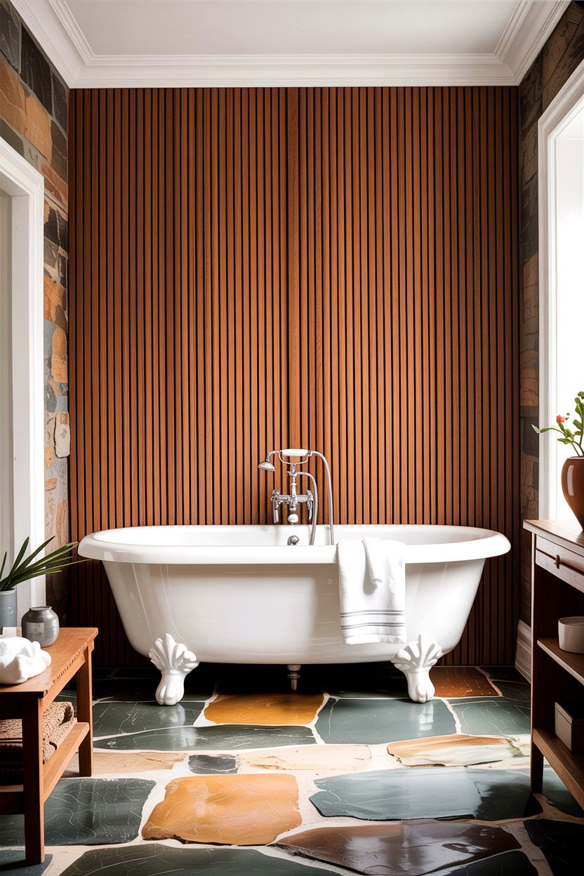 Wood Slat Accent Wall - 30 high-end bathroom ideas