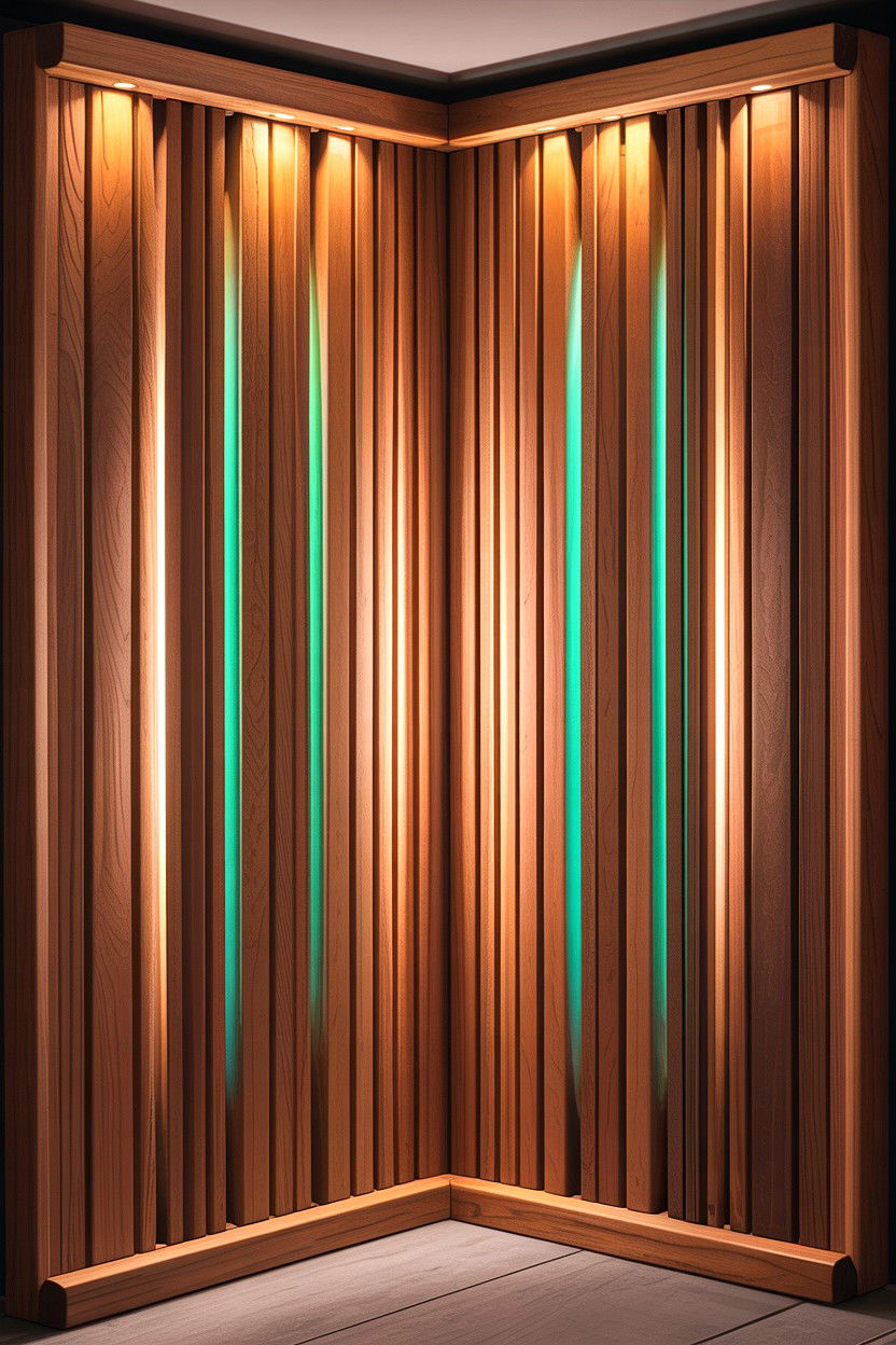 Wood Slat Light - 30 chromotherapy bathroom ideas