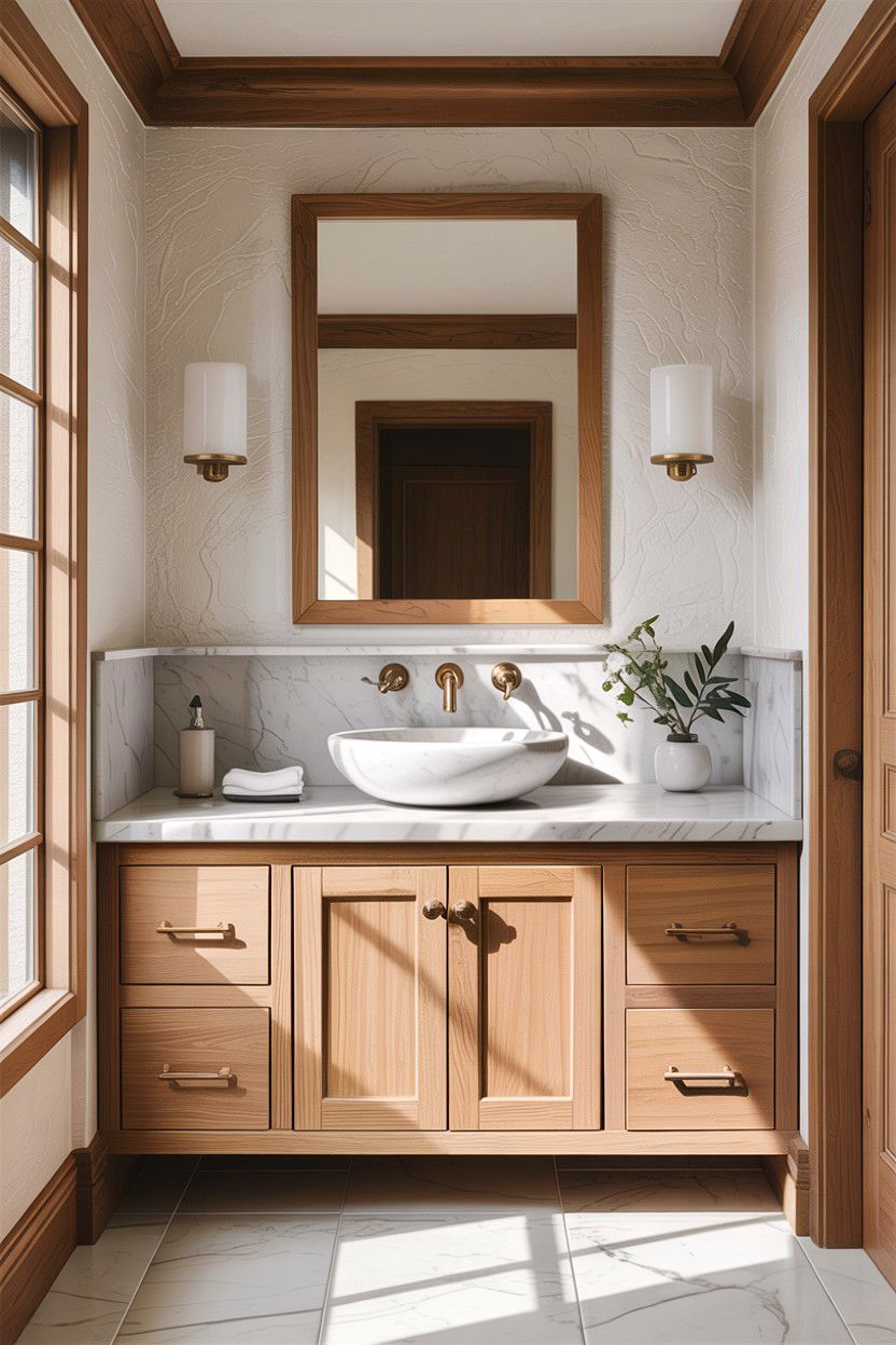 Wood Vanity White Marble - 30 bathroom balance ideas