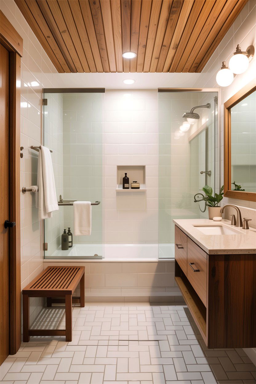 Wood accent condo bathroom - 30 condo bathroom ideas