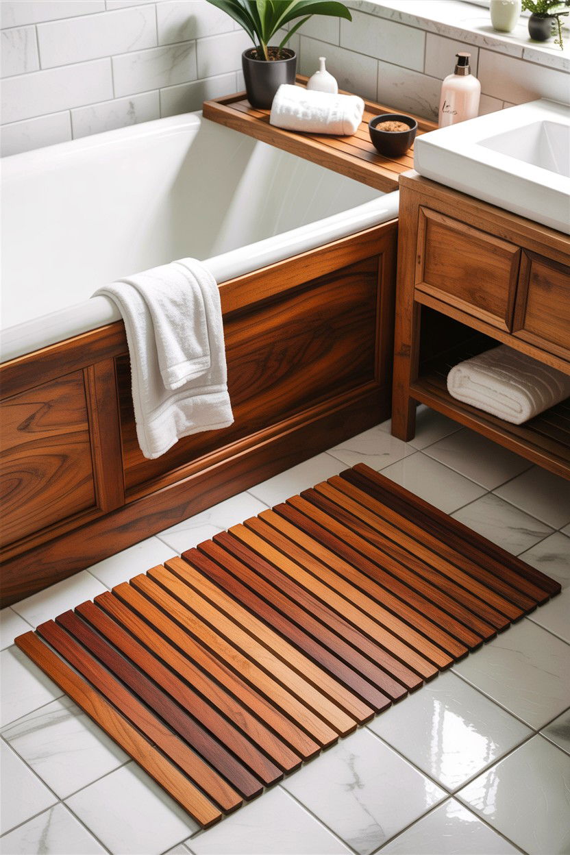 Wood bath mat - 30 DIY bathroom ideas