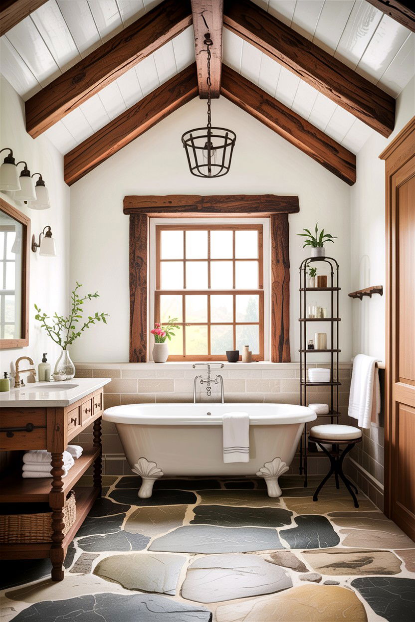 Wood beam bathroom ceiling - 30 colonial bathroom ideas