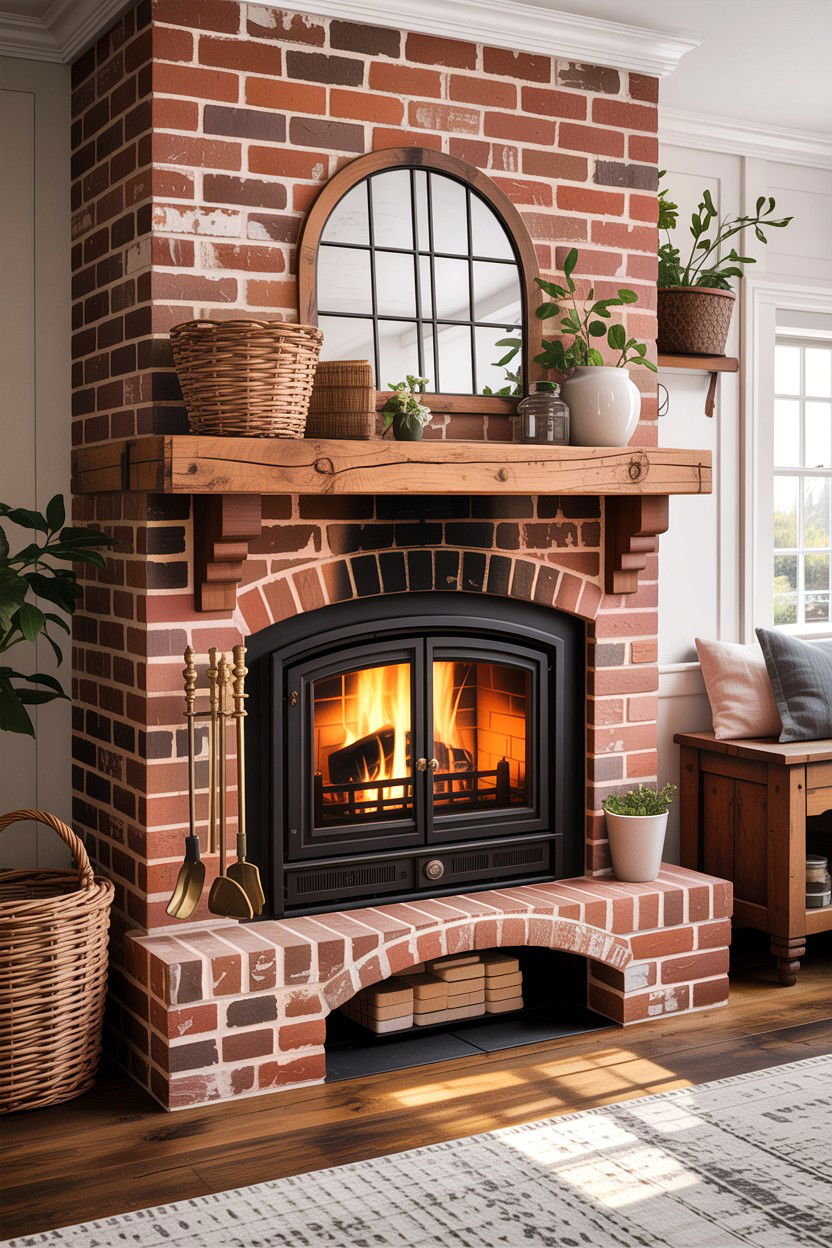 Wood burning fireplace insert with brick - 30 living room fireplace insert ideas