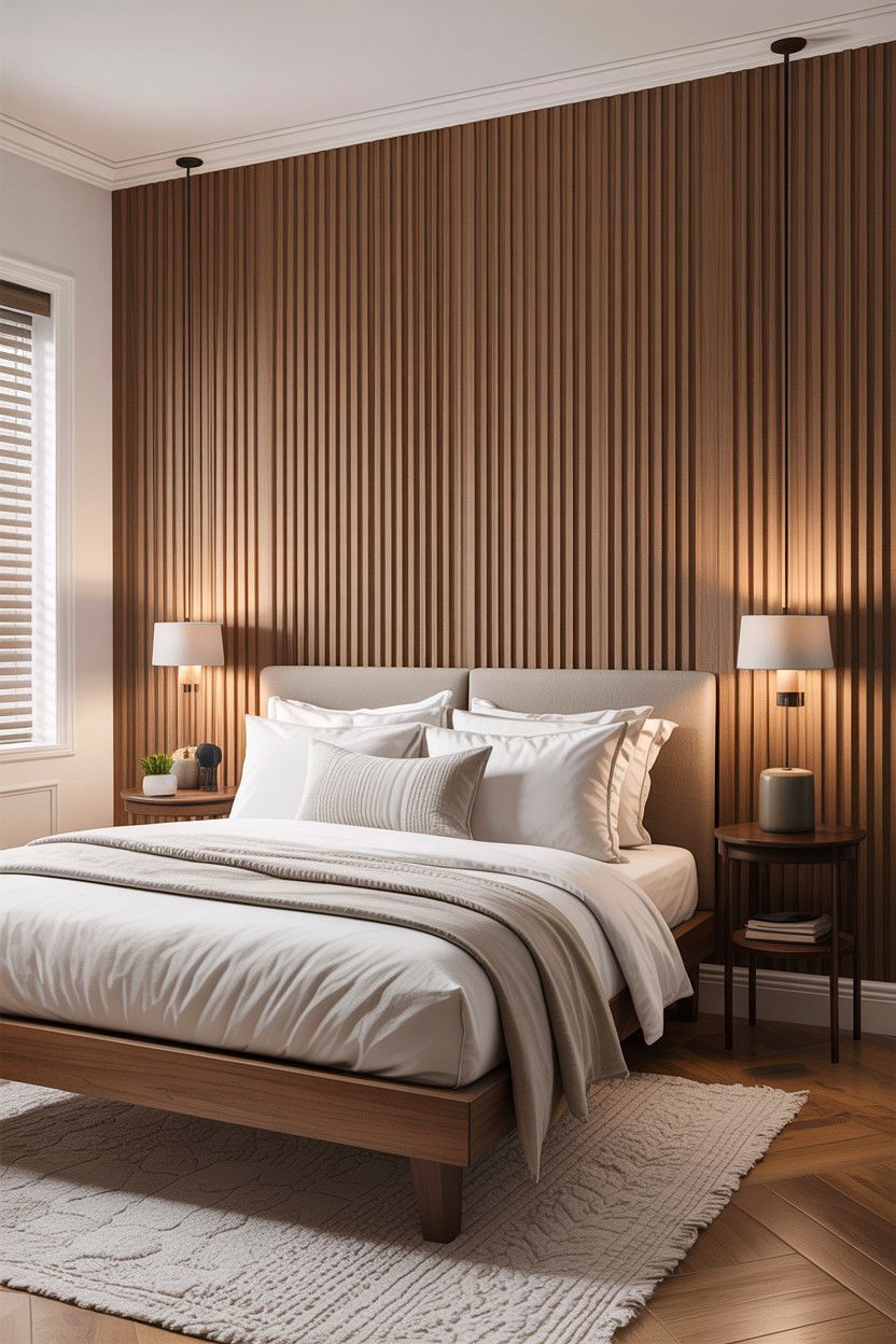 Wood panel wall - 30 cozy texture bedroom ideas