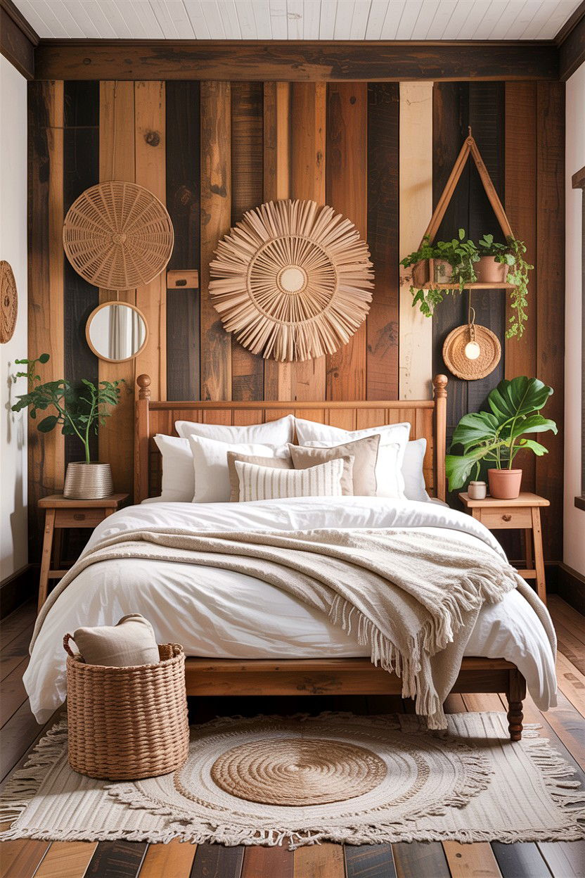 Wood paneled boho bedroom - 30 bohemian bedroom ideas