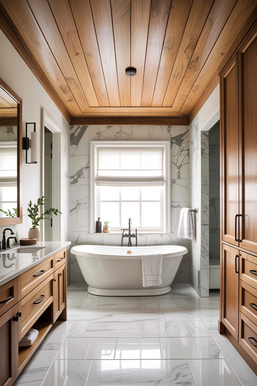 Wood plank bathroom ceiling - 30 bathroom ceiling ideas