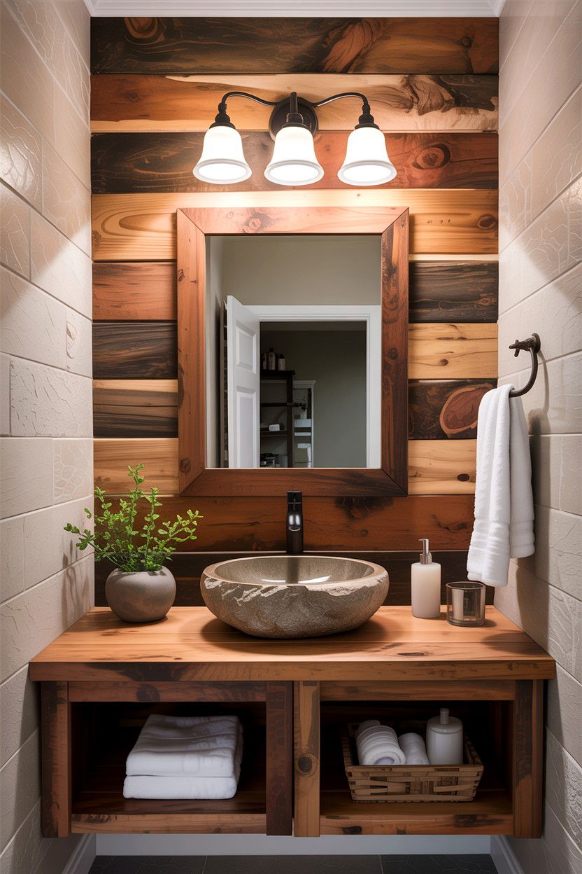 Wood plank bathroom - 30 bathroom accent wall ideas