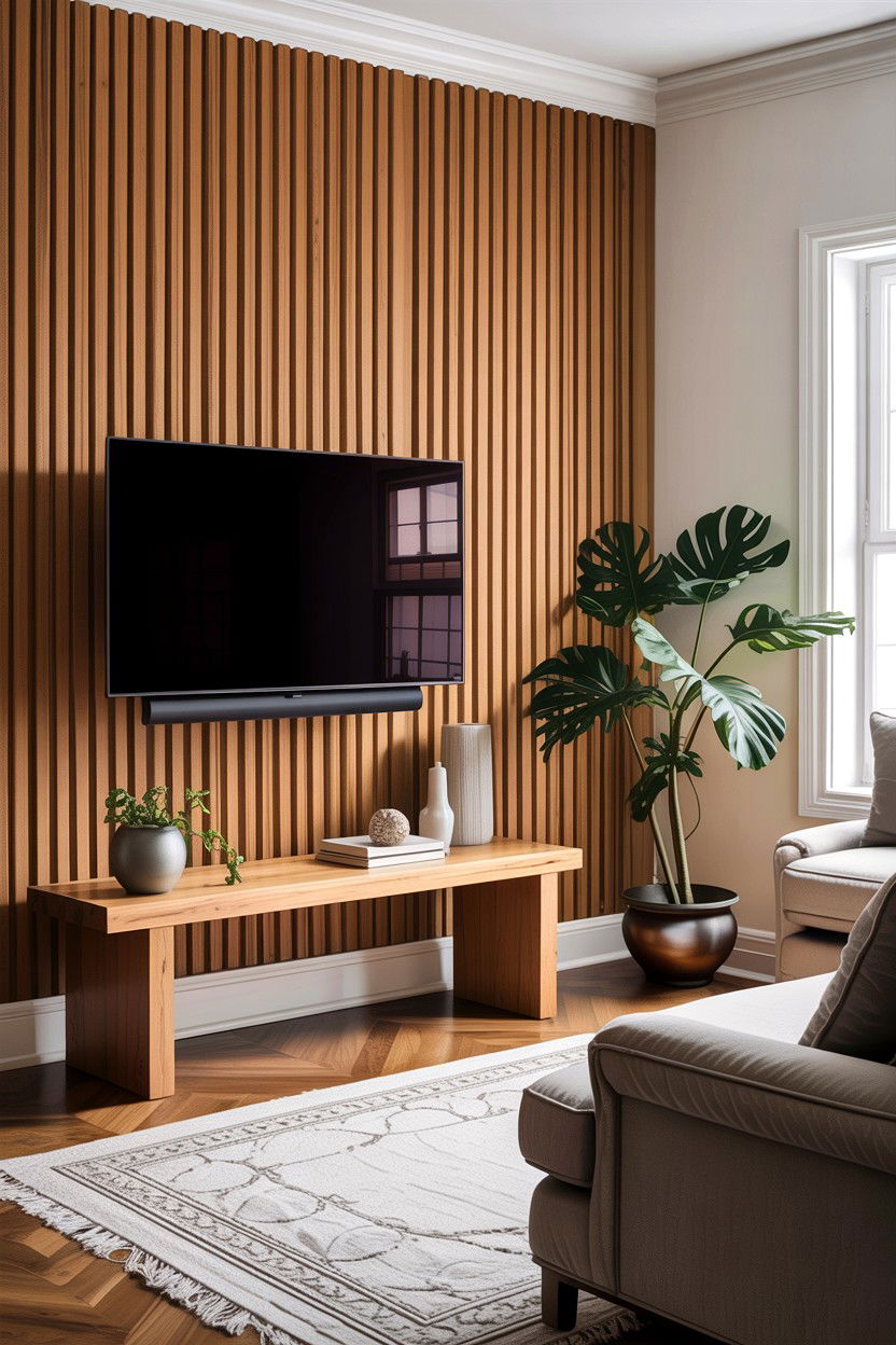 Wood slat accent wall - 30 before and after living room ideas