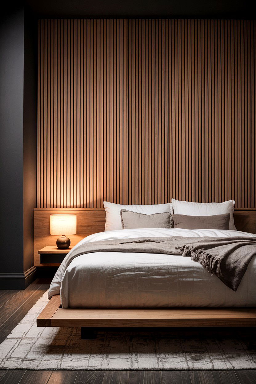 Wood slat accent wall - 30 bedroom textured walls