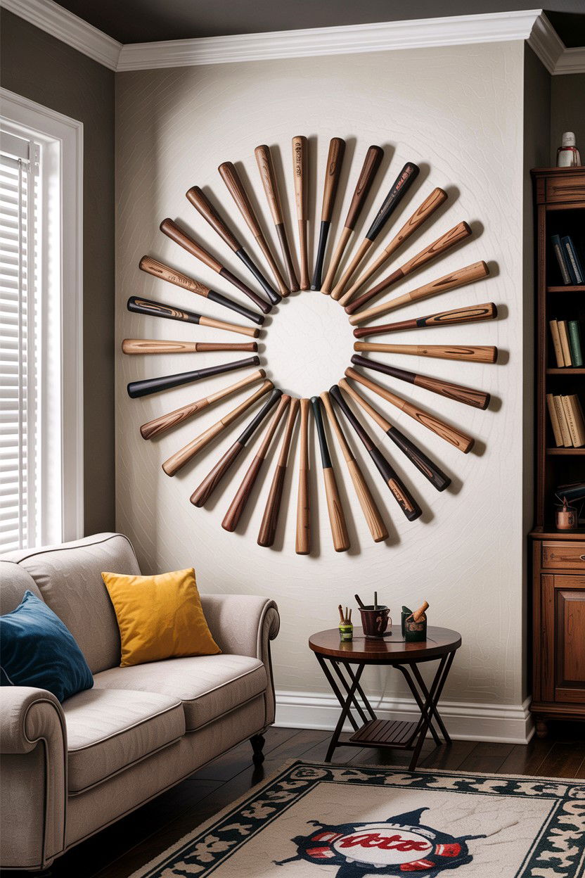 Wooden Bat Wall Art - 30 baseball bedroom ideas