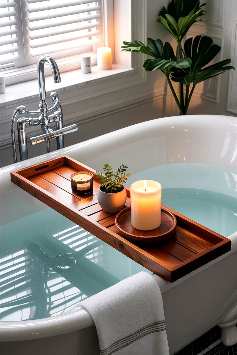 Wooden Bathtub Tray - 30 DIY bathroom decor ideas