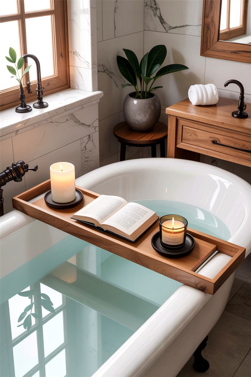 Wooden Bathtub Tray - 30 bathroom conversation starter ideas