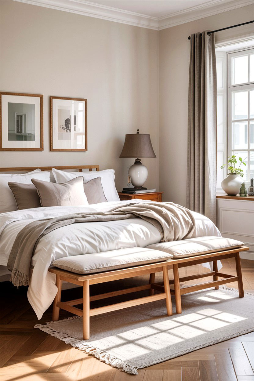 Wooden Bench With Cushion - 30 bedroom ottomans