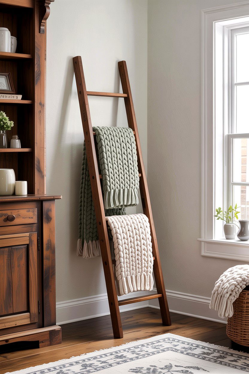 Wooden Blanket Ladder - 30 bedroom corner ideas