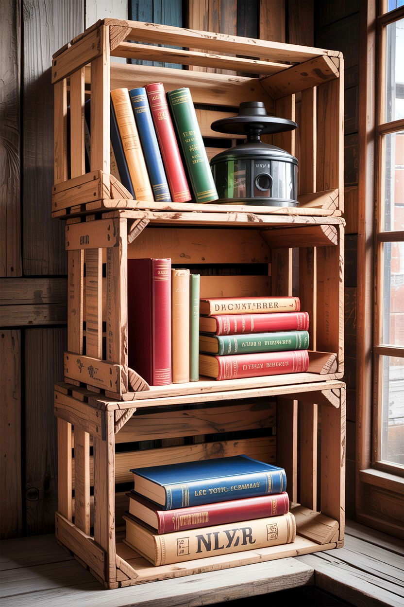 Wooden Crate Stack - 30 bedroom collection display ideas