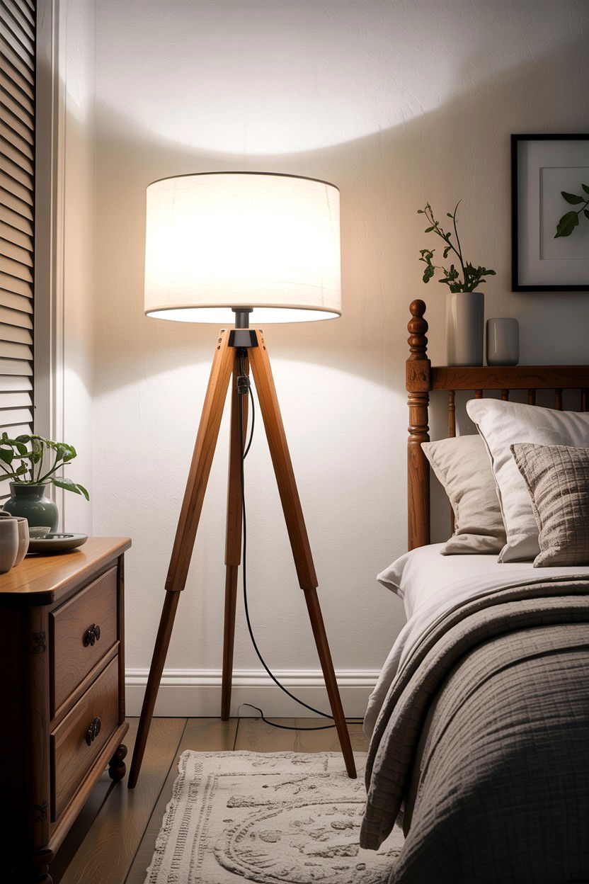 Wooden Tripod Lamp - 30 bedroom bedside lamps