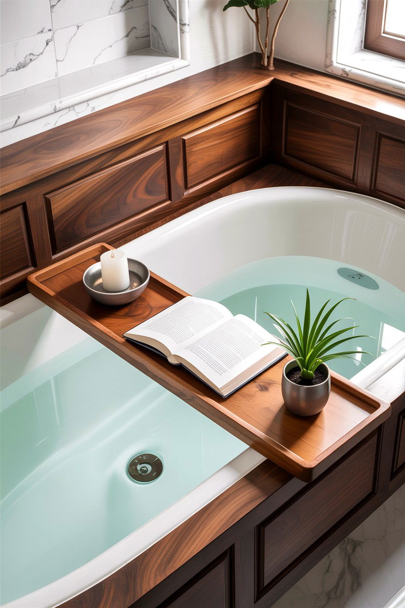 Wooden bathtub tray - 30 easy bathroom updates
