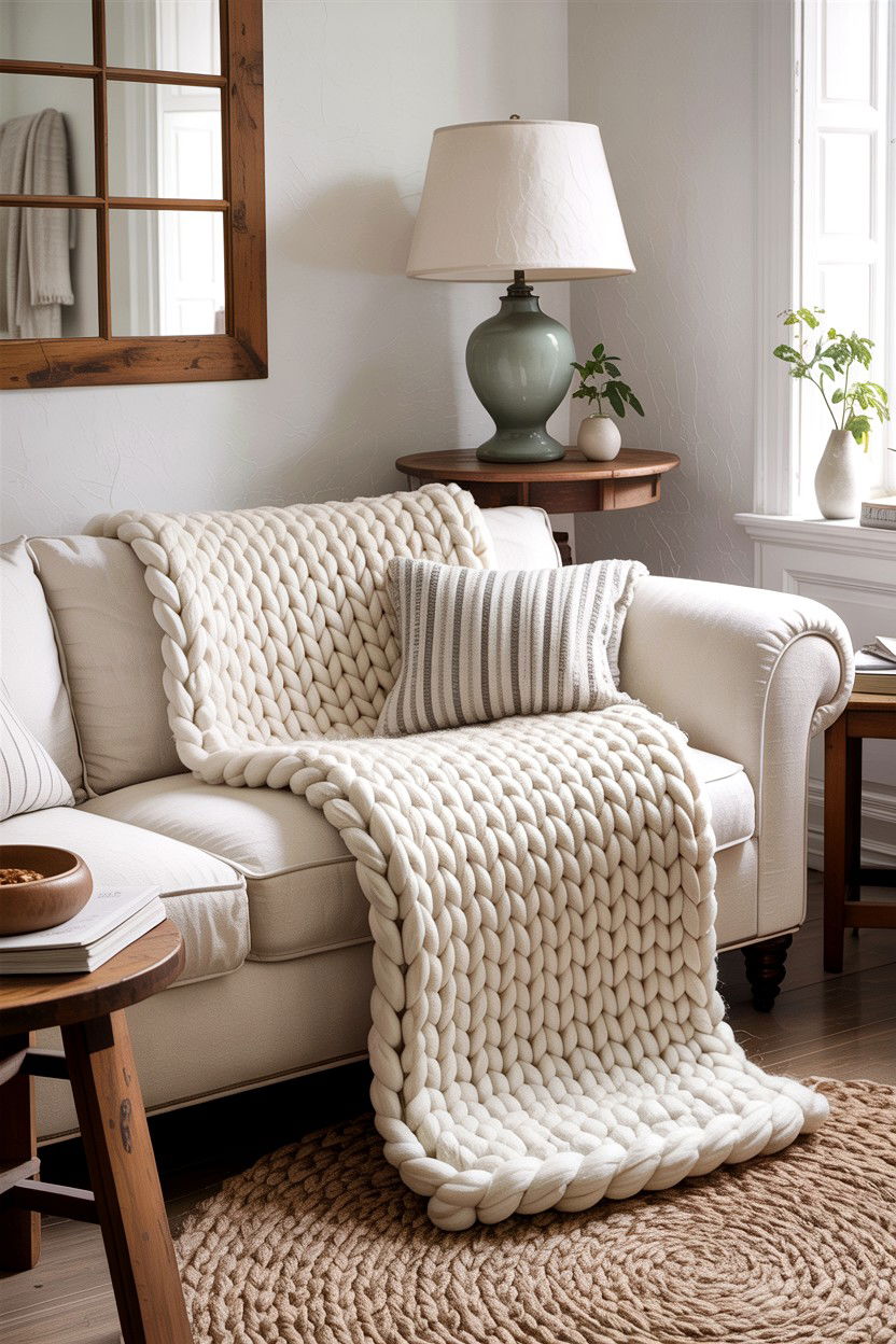 Wool Throw - 30 rustic white living room ideas