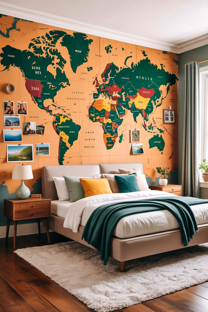 World Map Bedroom - 30 explorer bedroom ideas