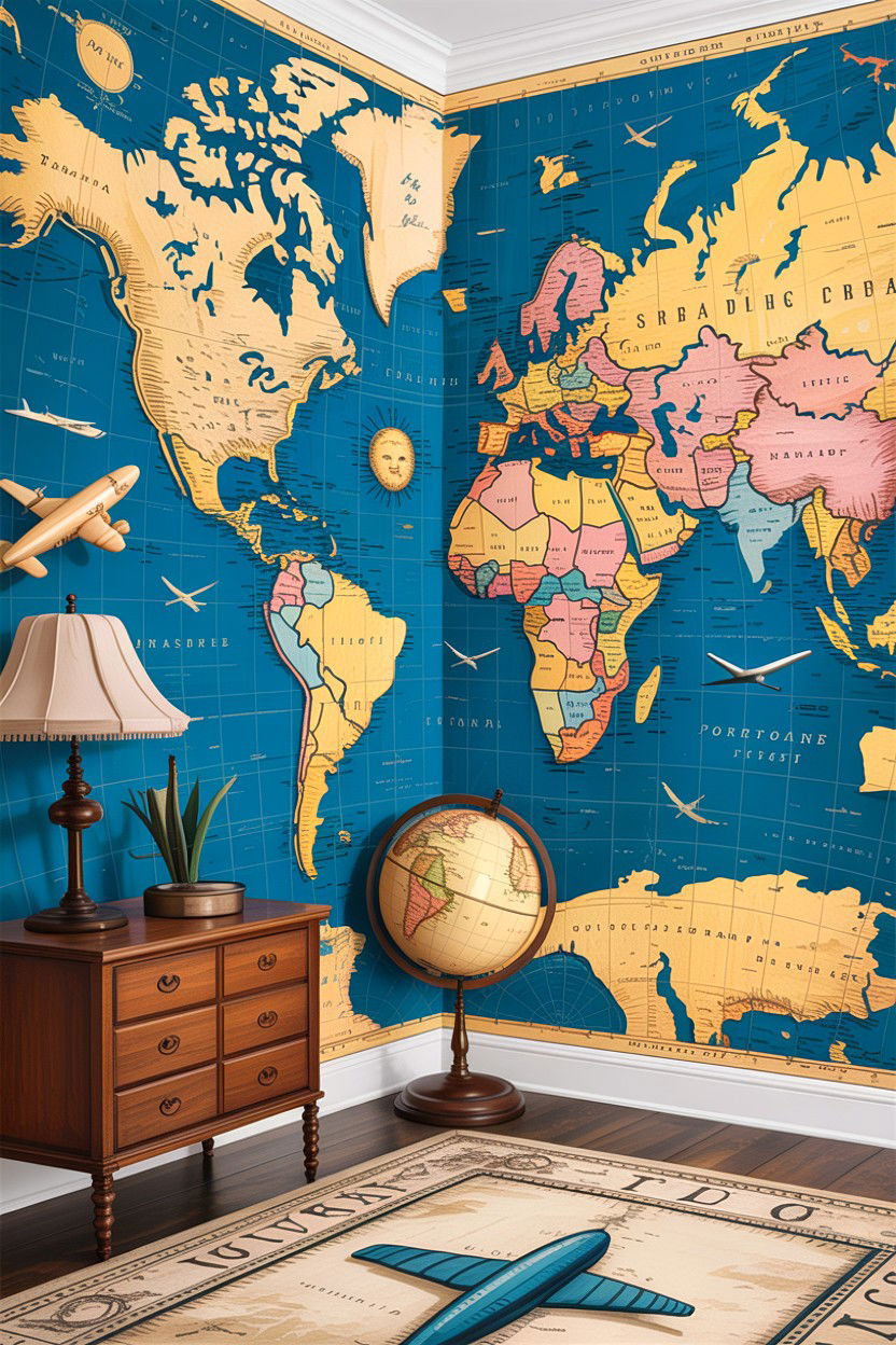 World Map Wallpaper - 30 airplane bedroom ideas