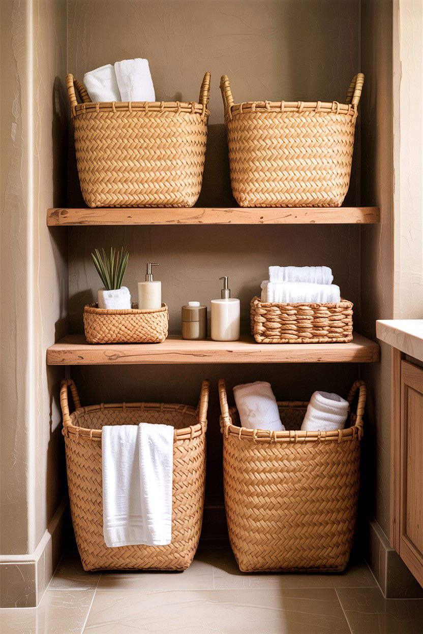 Woven Basket Bathroom Storage - 30 desert bathroom ideas