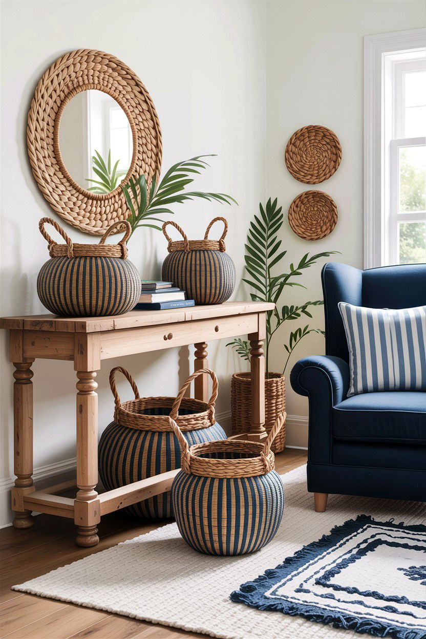 Woven Basket Navy Living Room - 30 rustic navy living room ideas