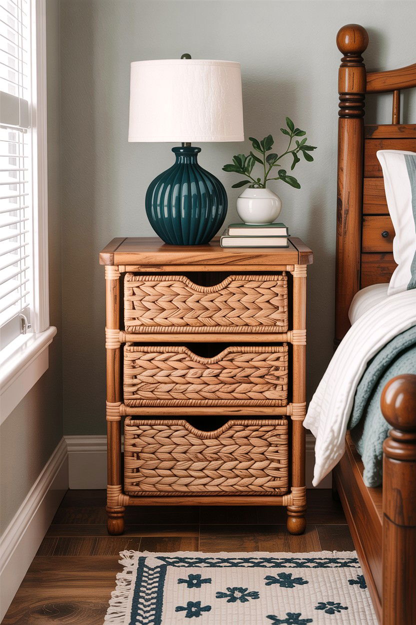 Woven Basket Nightstand - 30 bedroom rustic nightstands