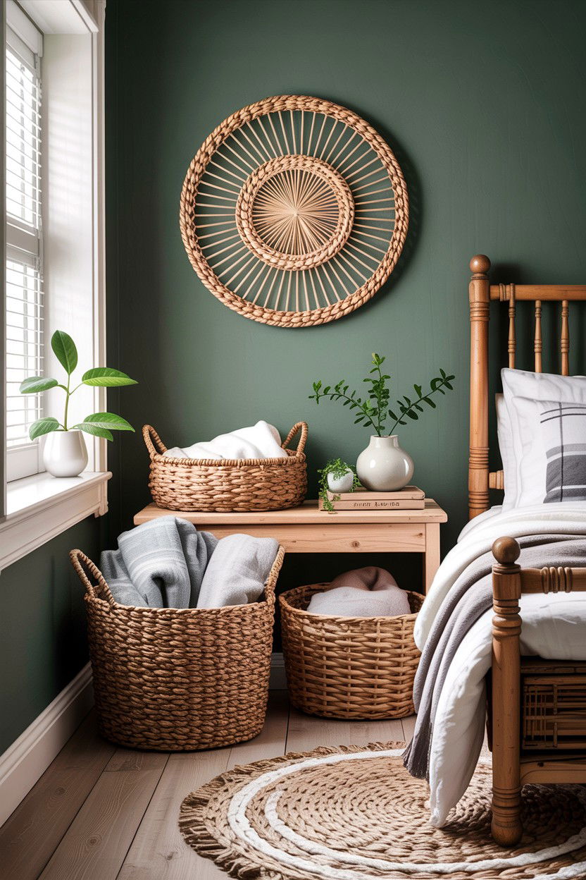 Woven Basket Storage - 30 Finnish bedroom ideas