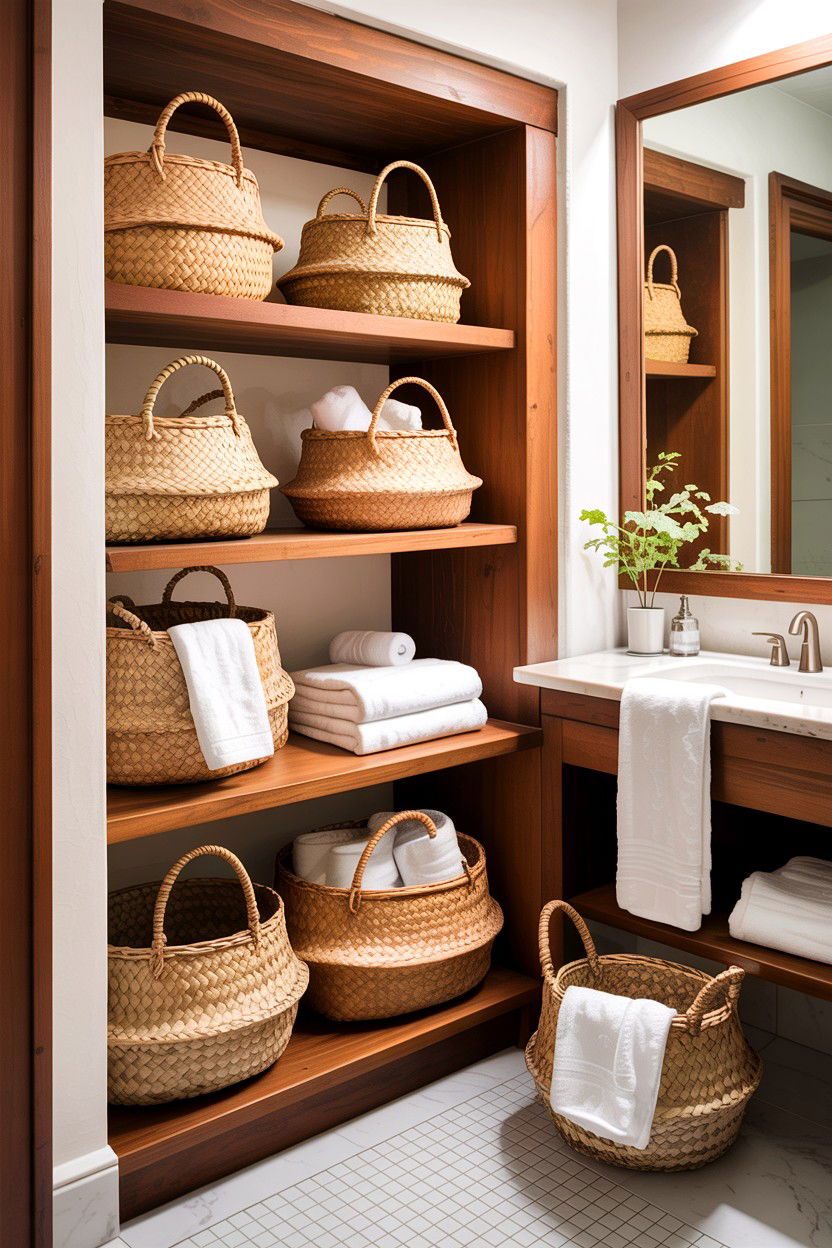 Woven Basket Storage - 30 cool neutral bathroom ideas