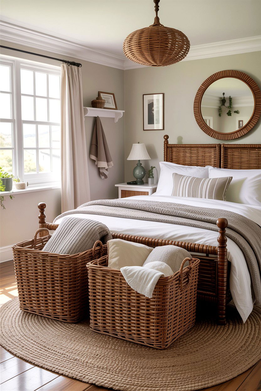 Woven Basket Storage Bedroom - 30 country house bedroom ideas