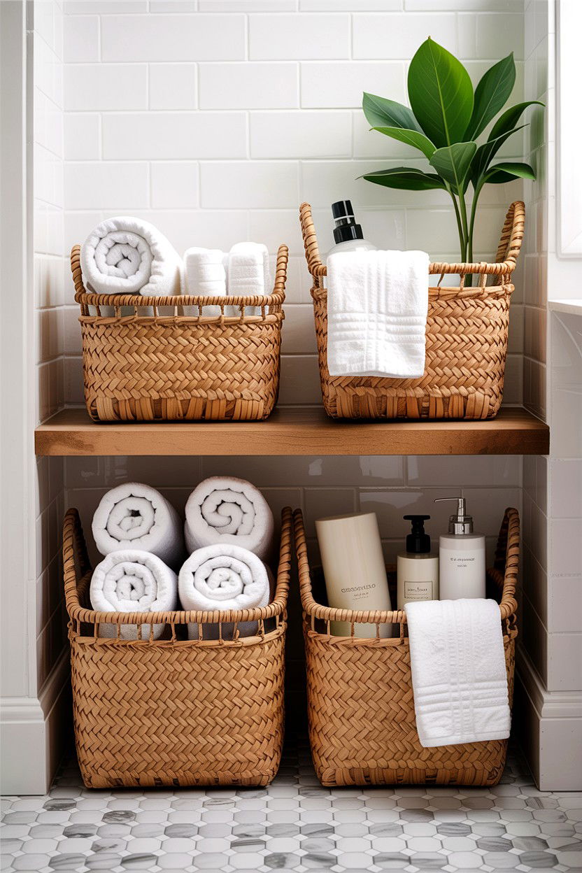 Woven Basket Storage - 30 bathroom afternoon project ideas