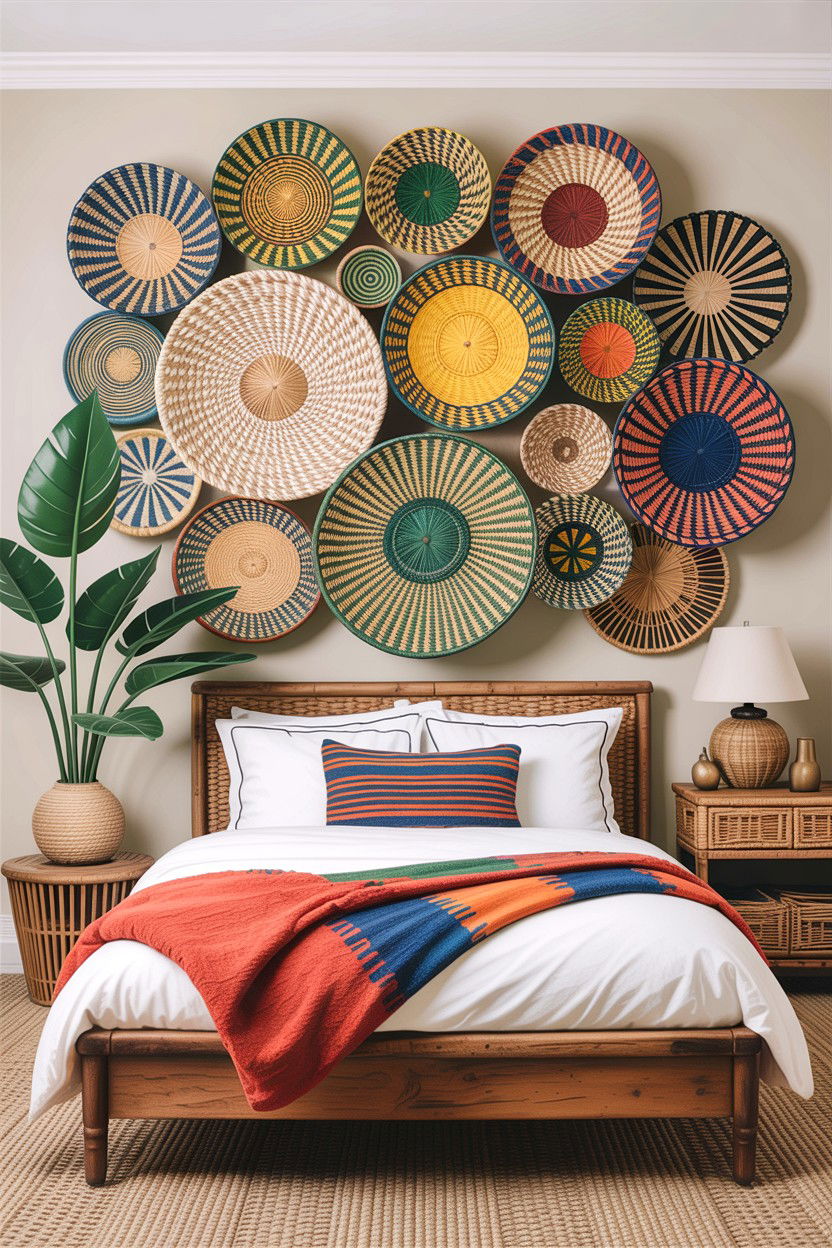 Woven Basket Wall - 30 African bedroom ideas