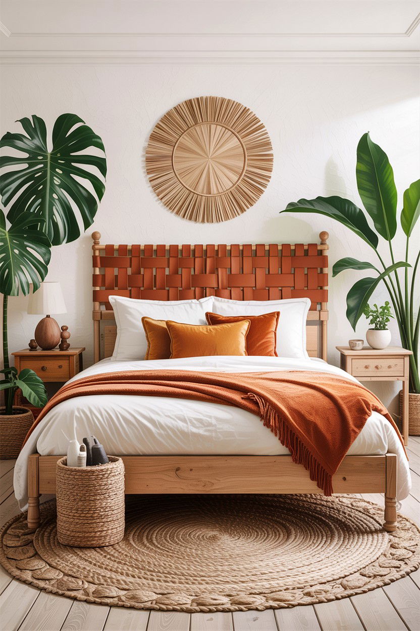 Woven Leather Headboard - 30 leather bedroom ideas