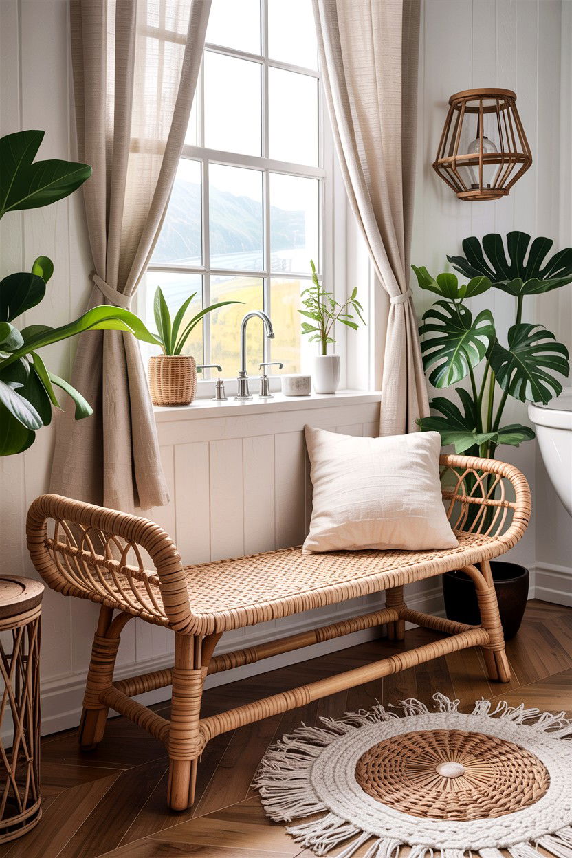 Woven Rattan Bench - 30 bathroom bench ideas