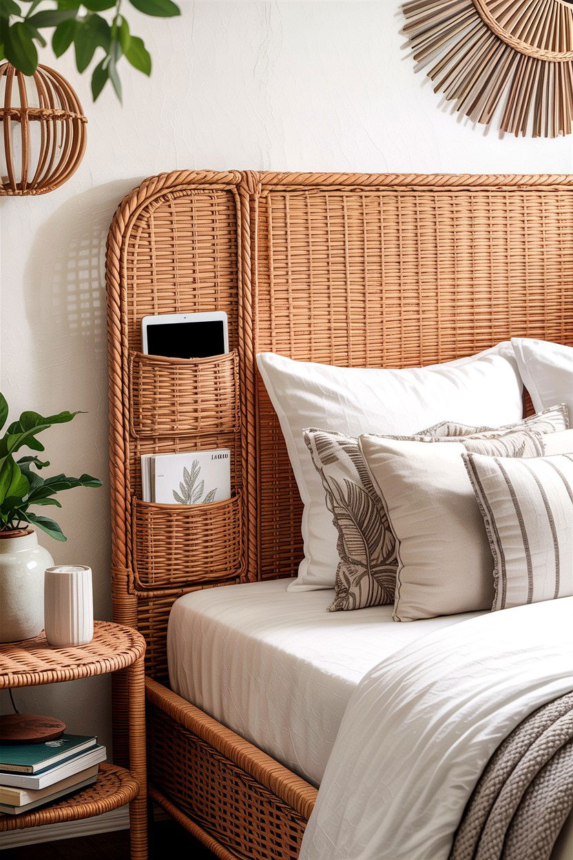 Woven Rattan Headboard - 30 bedroom storage headboards