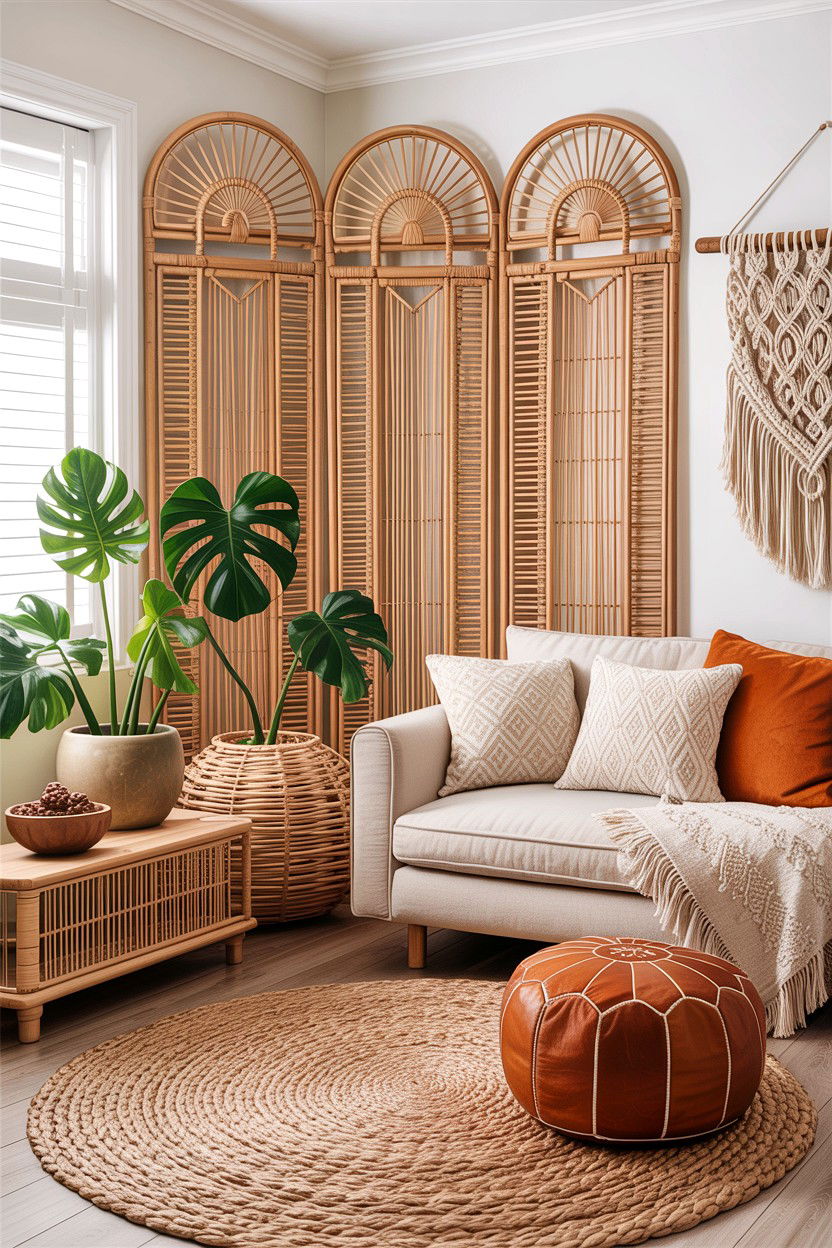 Woven Rattan Panel - 30 living room feature wall ideas