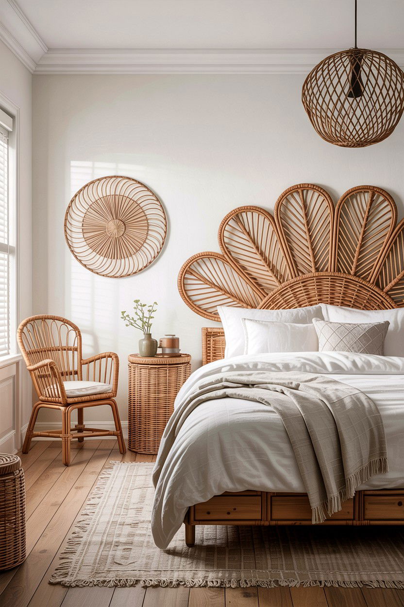 Woven Rattan Texture Bedroom - 30 Swedish bedroom ideas