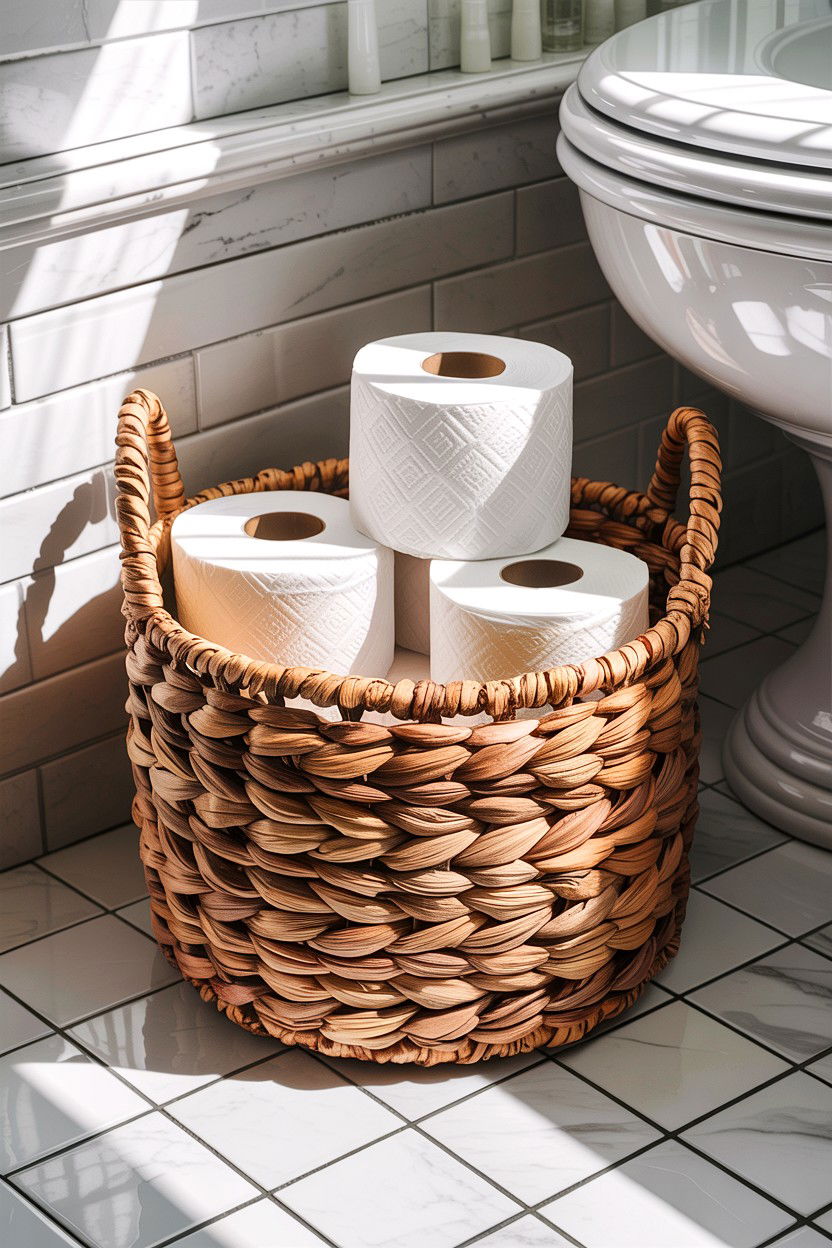 Woven Storage Basket - 30 DIY bathroom decor ideas