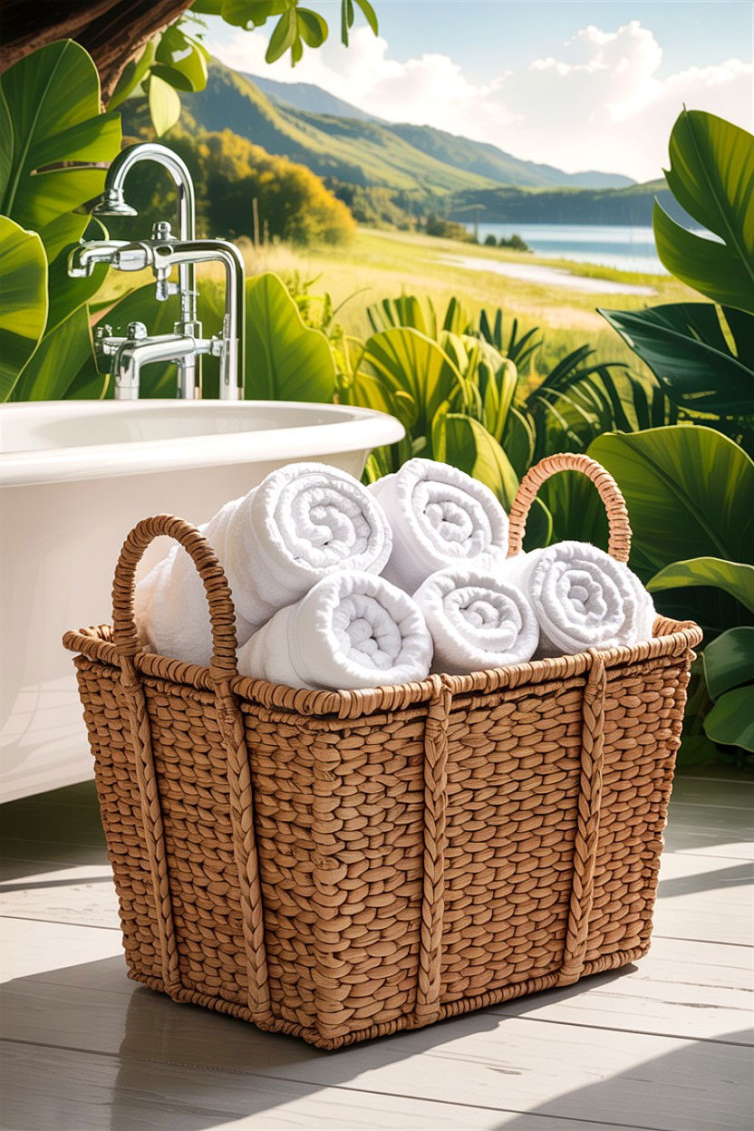 Woven Storage Basket - 30 bathroom accessory styling ideas