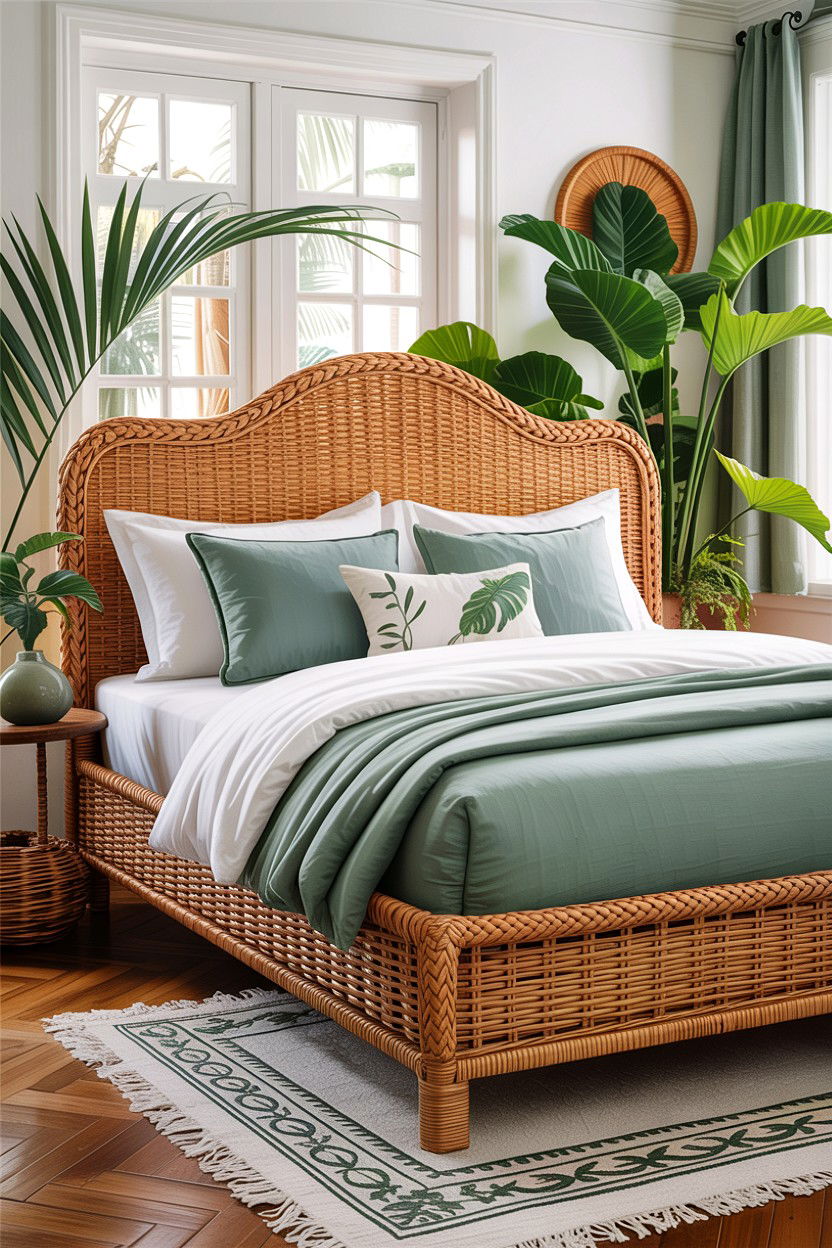 Woven Wicker Bed Frame - 30 British colonial bedroom ideas
