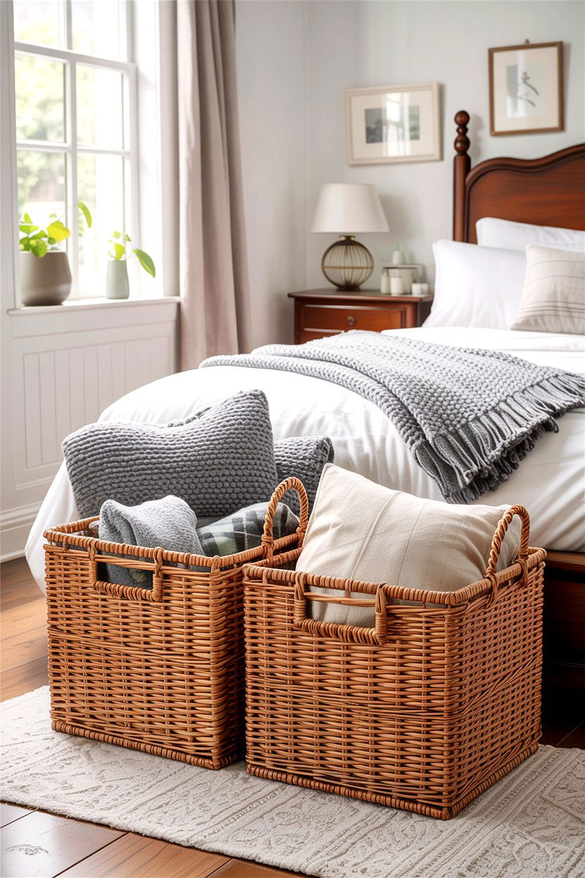 Woven Wicker Storage Baskets - 30 cottage core bedroom ideas