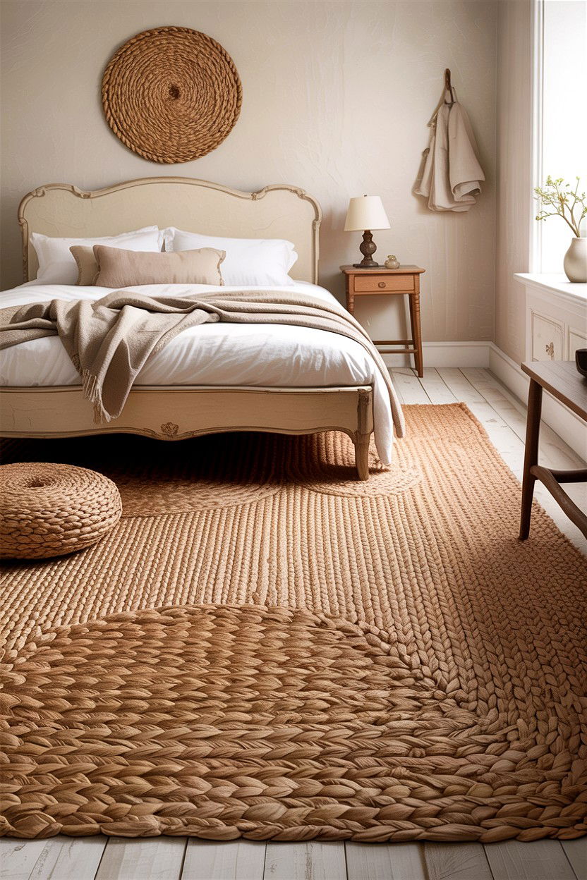 Woven jute rug bedroom - 30 rustic cream bedroom ideas