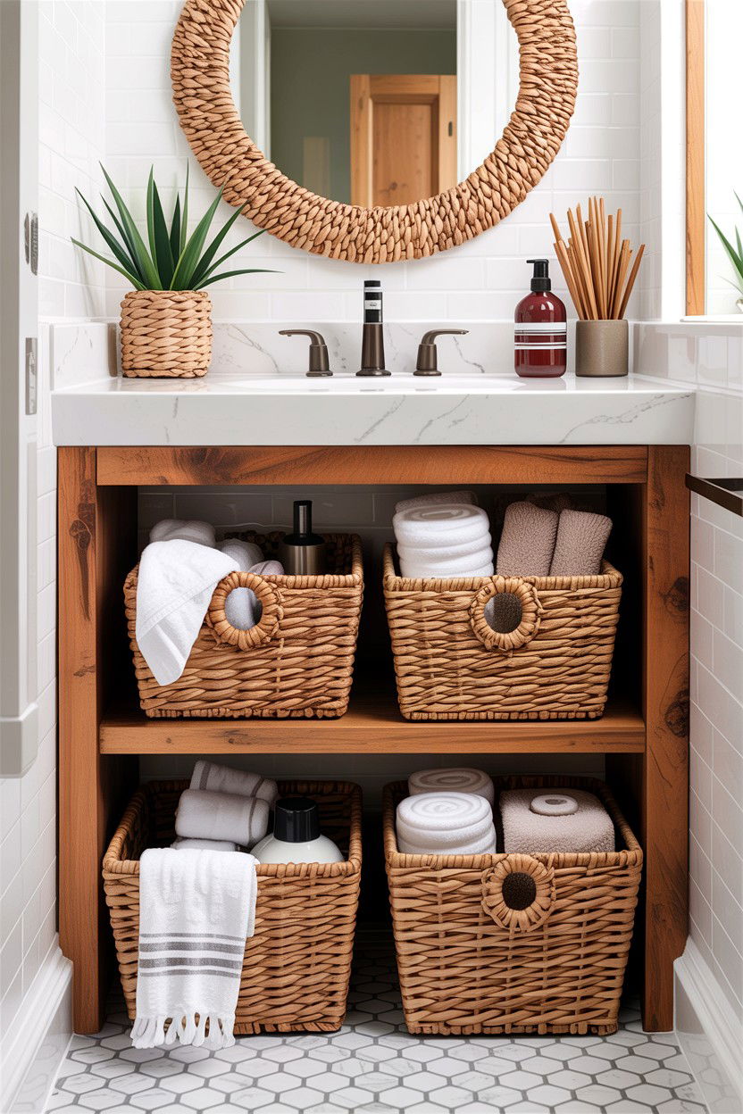 Woven storage baskets - 30 easy bathroom updates