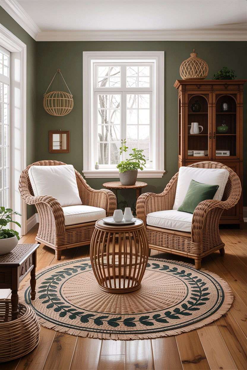 Woven wicker country living room - 30 living room country furniture ideas