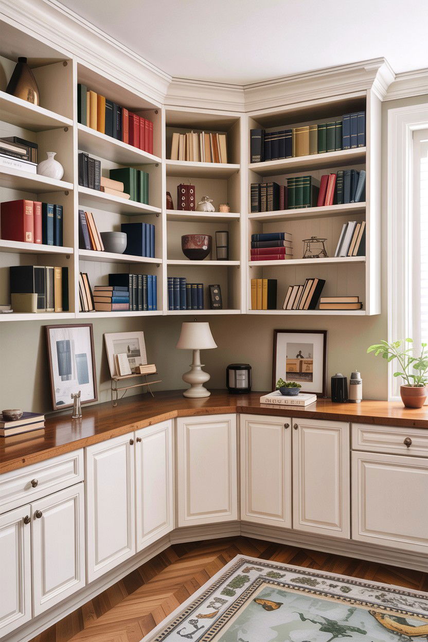 Wraparound Corner Shelving - 30 living room custom cabinetry ideas