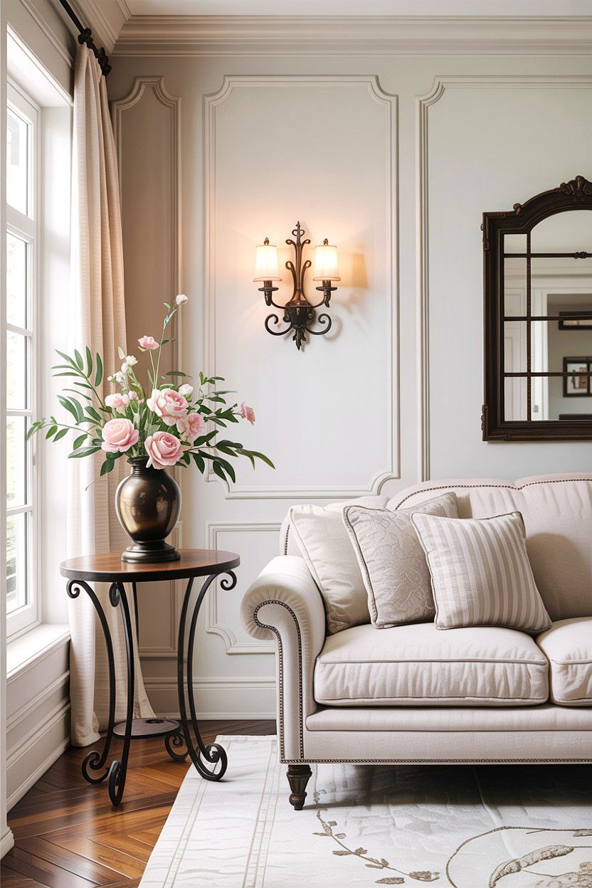 Wrought Iron Accents - 30 French shabby chic living room ideas