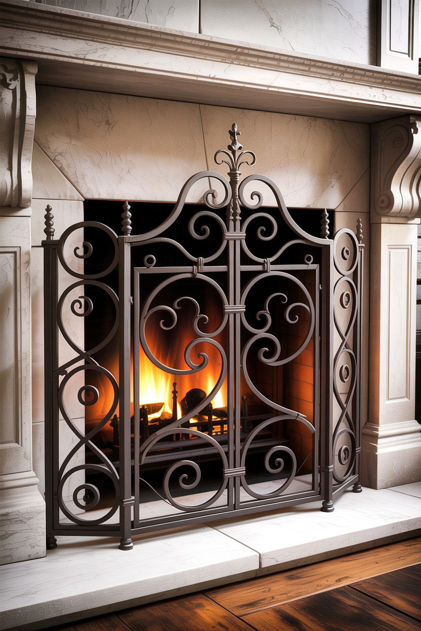 Wrought Iron Fireplace Screen - 30 dark academia living room ideas