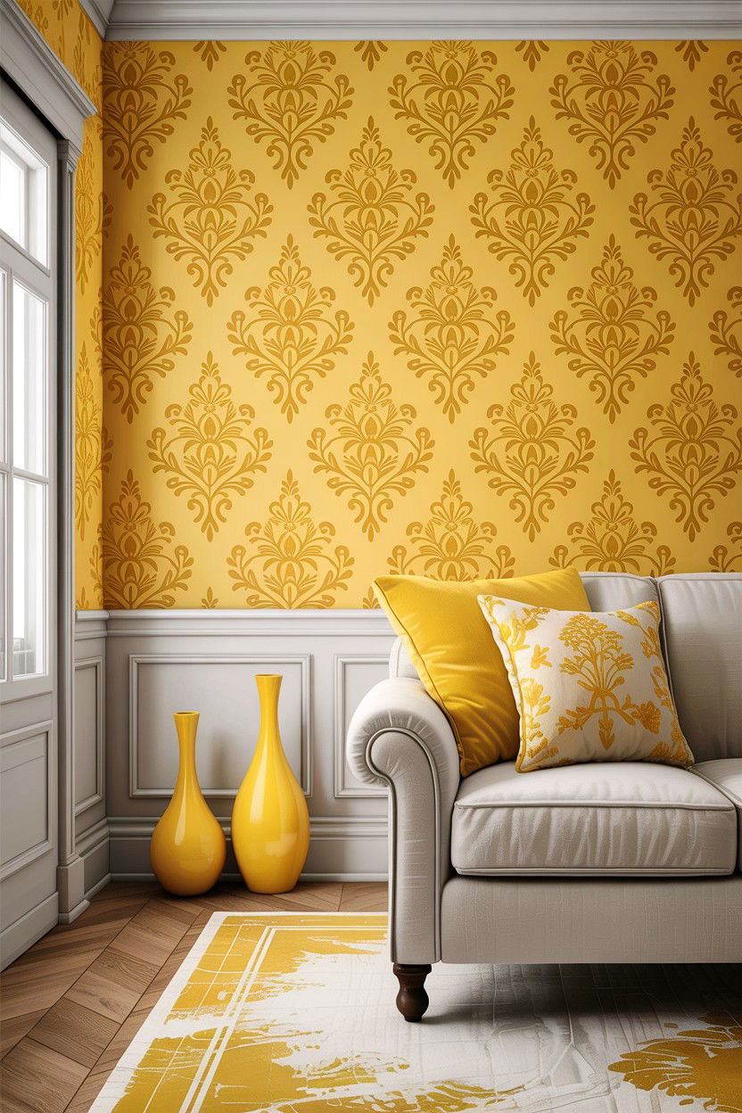 Yellow damask wallpaper - 30 living room damask wallpapers
