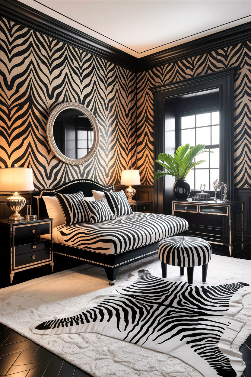 Zebra Pattern Room - 30 animal themed bedroom ideas