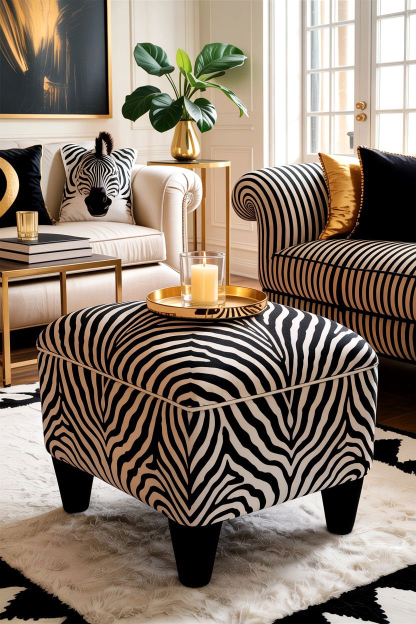 Zebra Print Ottoman - 30 Hollywood living room ideas